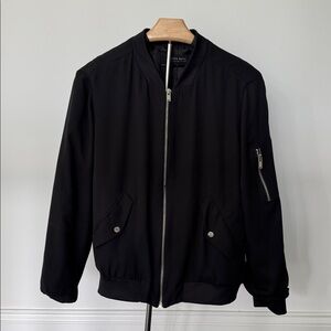 Black Bomber Jacket with Zipper Details